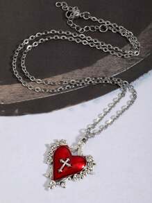 Vintage Gothic Y2K Subkultur rotes Herz und Dorn Anhänger Halskette, unisex
