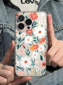 1 pieza Funda protectora de teléfono de TPU con gráfico floral de verano, compatible con iPhone 16, 15, 14, 13, 12, 11 Pro Max