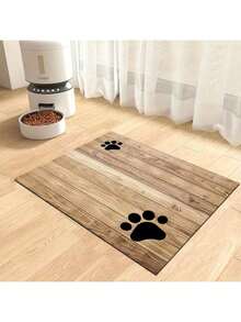 1 pieza Alfombrilla con estampado de huella de madera para alimentación de perros y gatos, pequeños animales, duradera y antideslizante, absorbente de agua y resistente a las manchas, ideal para gatos - Alfombrilla para tazones de comida y agua de mascotas para decoración del hogar, alfombrillas de cocina, accesorios para mascotas