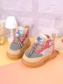 儿童鞋春季新款防滑宝宝幼儿女童运动鞋中童休闲帆布鞋高帮系带婴幼儿跑步鞋学生运动鞋 - 卡其色 - 查看 7