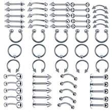 60 pièces Ensemble portable et exquis de bijoux de piercing en acier inoxydable pour le nombril, les ongles, les sourcils, la langue, l'anneau arqué, le piercing des lèvres