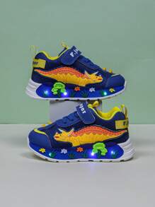 Infant Fashion LED Lighting Dinosaur Mesh Breathable Athletic Shoes, Suitable For Boys And Girls - Casual, Shock-Absorbing, All-Season Anti-Slip Outdoor Running And Walking Shoes