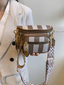 复古, 休闲, 时尚, 百搭, 多口袋, 通勤包, 相机包, 学院风, 教师节礼物, 格纹宽肩带, 大容量, 便携, 轻便女包, 运动背包, 豹纹, 斜挎包, 手提, 轻便, 办公室, 教师, 大学生, 单肩包, Y2K, 朋克 - 棕色 - 查看 4