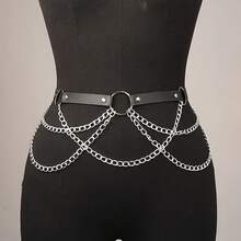 Adjustable Gothic Dark Color Cross Chain Belt For Women, Multiple Sizes Available, Suitable For Daily Wear