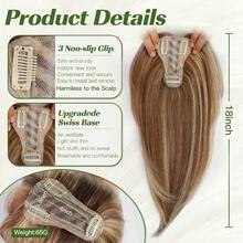 18 Inch Sandy Brown And Ash Blonde Layered Hair Topper With Bangs For Women Synthetic Hair Toppers Hair Pieces Swiss Base With 3 Clips Toppers For Women With Thinning Hair Grey Hair Hair Loss01 - SandyBrown&AshBlonde - View 2