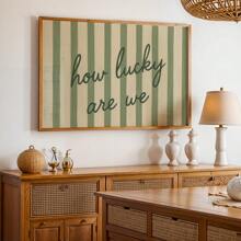 1pc, Unframed, How Lucky Are We - Green Striped Romantic Quote Poster, Lucky Love Print, Romantic Wall Art, Pastel Couple Gift, Emotional Home Art, Canvas Art For Living Room, Bedroom, Kitchen, Office, Cafe, Bar, Hallway, Home And Room Decoration