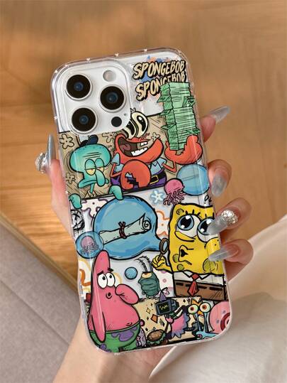 SPONGEBOB 1pc Spongy Bubble Transparent Minimalist Cartoon Series Soft Phone Case, Compatible With GalaxyS22/S23/S24Ultra, IPhone13/14/15/16PRO, Original Hand-Painted Soft Shell Anti-Drop Protective Cover, Ideal Gift For Girlfriend On Holidays Waterproof Shockproof Scratch Resistant