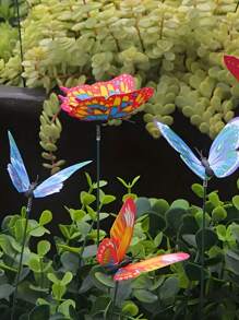 20pcs-Vibrant Glowing 3D Butterfly Garden Stakes - Butterfly Ground Stake For Outdoor Patio Planters, Patio, Flower Pots And Bonsai Glowing Colourful Decorations, Gardening Dress Up - Made Of Durable Polyvinyl Chloride, Valentine's Day Modern Home Decorations