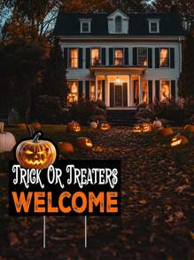 Large Trick Or Treaters Welcome Happy Halloween Yard Sign Home Outdoor Lawn Decoration With Stakes,Halloween Decorative Ground Plugs For Garden Patio Gates,Trick Or Treat Pumpkin Scary Spooky Decor