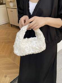 Women's Clutch Bag Shiny Sequins Handbag, Elegant Party Wedding Sophisticated Charming White Purse - White - View 6