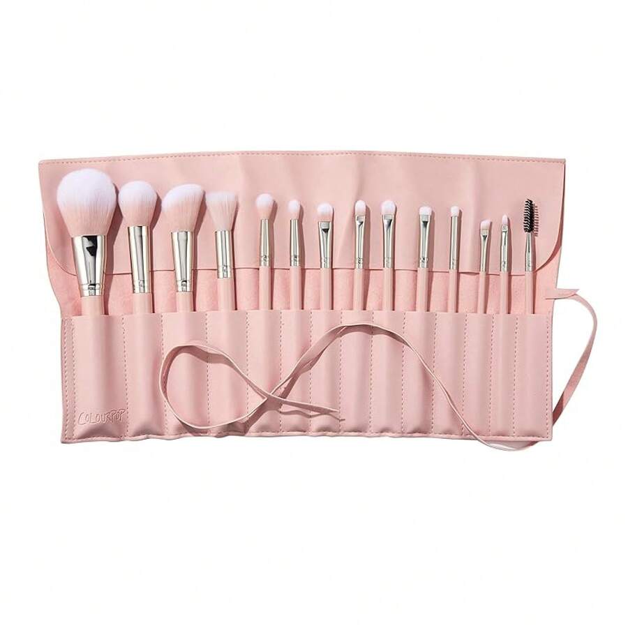 ColourPop Ultimate Brush Roll Face & Eye Brush Set - Face & Eye Makeup Brush Set - Made With Luxe Synthetic Vegan Bristles - Includes Faux-Leather Case (14 Count) - 煙燻玫瑰套裝 - 查看 1