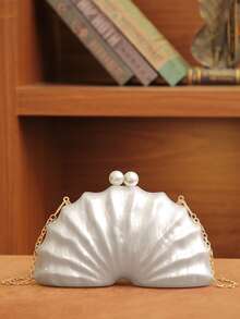 女士晚宴手拿包新娘婚礼个性化迷你贝壳设计亚克力手拿包晚宴包女士舞会带可拆卸金属链适用于婚礼和派对单肩包女士手拿包女士手提晚宴包多功能鸡尾酒会新款钱包宴会包 - 彩色 - 查看 2