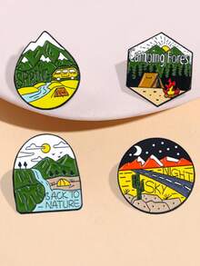 4 件套户外珐琅别针套装，可爱翻领背包帽针，露营海滩度假胸针纽扣，适用于牛仔裤夹克、包包、连衣裙、鞋子背包，适用于学校办公室配饰衬衫珠宝圣诞节万圣节 - 彩色 - 查看 3