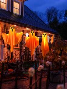 1 件万圣节鬼魂灯 LED 万圣节灯，带发光眼睛的织物鬼魂，模拟逼真的烛光，适用于派对、户外装饰、花园装饰和日常节日装饰，适用于花园、室内、卧室、桌面和室外设置，圣诞节电蜡烛灯，卧室塑料装饰灯，多模式照明模式，包括悬挂绳，非常适合秋季节日 - 彩色 - 查看 9