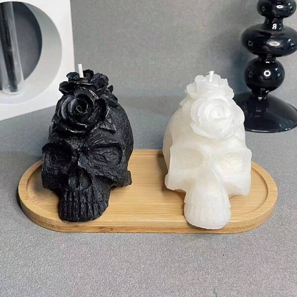 1 pieza Vela con aroma decorativa con forma de esqueleto hecha a mano para Halloween, adecuada para la decoración del hogar, comedor, cumpleaños, fiesta, baño con ligera diferencia de color