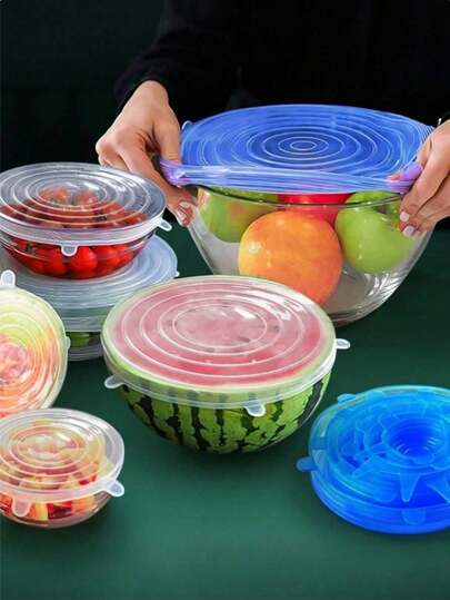 6pcs Reusable Silicone Stretch Lids, Silicone Stretch Covers, Multifunctional Elastic Food Sealing Lids, Reusable Food Storage Covers Fit For Bowls, Plates And Pots - Microwave And Fridge - Perfect For Fruits And Vegetables - Kitchen Storage Essentials, Dishware, Silicone Bowl Covers, Microwave Heating Lids, Airtight Lids, Silicone Sealing Lids, Home Goods, Kitchen Storage (Random Color & Style)