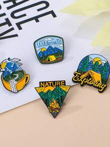 4 件套户外珐琅别针套装，可爱翻领背包帽针，露营海滩度假胸针纽扣，适用于牛仔裤夹克、包包、连衣裙、鞋子背包，适用于学校办公室配饰衬衫珠宝圣诞节万圣节 - 彩色 - 查看 6