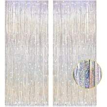 1/2/3/5 件金属箔流苏金属丝窗帘，派对背景，生日，婚礼装饰，礼品 - 流蘇銀色 - 查看 4