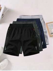 4pcs/Set Men's Reflective Stripe Drawstring Waist Shorts, Disposable Package With Various Colors, Suitable For Running, Hiking, Fitness, Outdoor Sports
