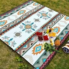 Portable Outdoor Picnic Blanket - Lightweight Polyester Beach Mat With Fashionable Geometric Design, Suitable For Camping, BBQ, Hiking And Travel, Camping Accessories
