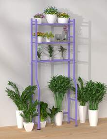 3-Tier Over The Toilet Storage, Freestanding Metal Bathroom Shelves With 4 Hooks, Over Toilet Storage Shelf With Paper Holder, Above The Toilet Shelf For Bathroom Storage, Purple - 紫色 - 查看 9