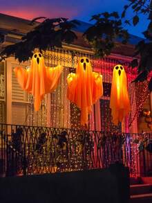 1 件万圣节鬼魂灯 LED 万圣节灯，带发光眼睛的织物鬼魂，模拟逼真的烛光，适用于派对、户外装饰、花园装饰和日常节日装饰，适用于花园、室内、卧室、桌面和室外设置，圣诞节电蜡烛灯，卧室塑料装饰灯，多模式照明模式，包括悬挂绳，非常适合秋季节日 - 彩色 - 查看 2