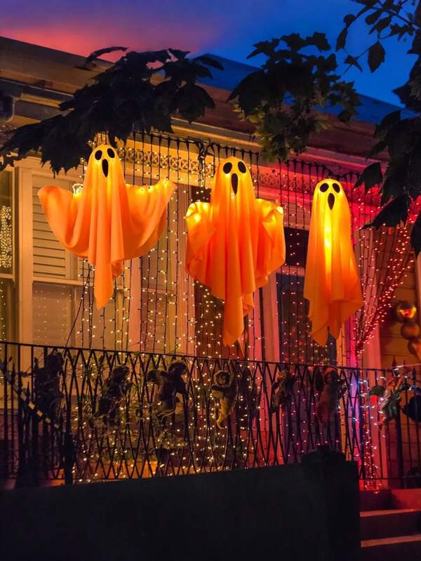 1pc-Halloween Ghost Lamp LED Halloween Lamp Lights, Fabric Ghosts With Illuminated Eyes, Simulated Realistic Candlelight For Parties, Outdoor Decorations, Garden Adornments, And Everyday Holiday Decoration Suitable For Gardens, Indoors, Bedrooms, Tabletop, And Outdoor Settings, Christmas Electric Wax Candle Light, Plastic Decorative Lamp For Bedroo, Multi-Mode Lighting Modes, Includes Hanging Rope, Ideal For Autumn Festivals