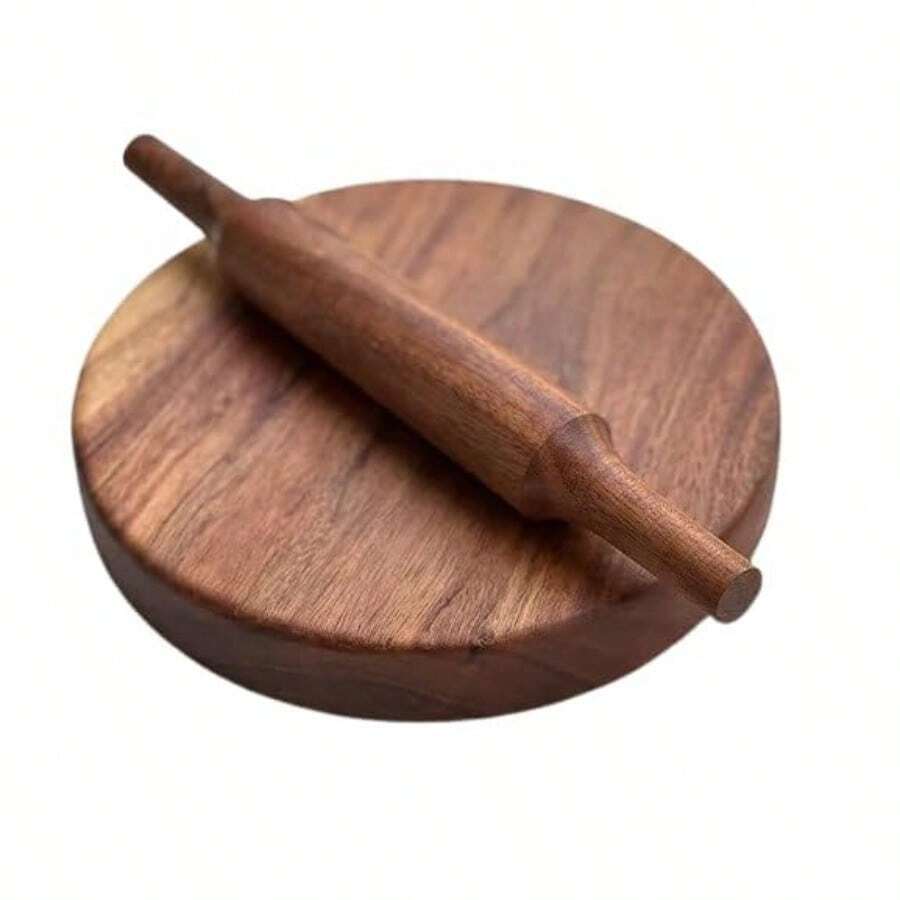 Chakla Belan Sheesham Wooden Round PolpatRoti Roller ChaklaBelan Rolling Pin Set Roti Maker Chapatti Puri Maker Daio Kitchen Item Brown (Size Medium) - màu nâu - Xem 1