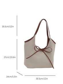 便携式女士蝴蝶结吊饰手提包，适合大学、商务、工作、通勤、高中，非常适合办公室、小学、初中、高中、工作、体育场、运动，大容量单肩包 - 米色 - 查看 3