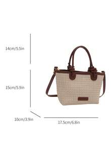 夏日假日海滩草编手提包、托特包和单肩包，别致的打结风格编织篮包 - 白色 - 查看 5