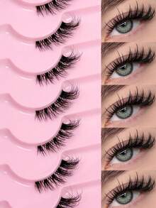 9对半睫毛自然猫眼假睫毛漫画睫毛自然透明带状睫毛短款柔软3d仿貂睫毛纤细蓬松仿貂睫毛睫毛延长工具 - 眼尾拉長款 - 查看 3