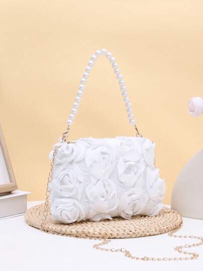 1pc Elegant 3D Rose Flower Shoulder Bag, Metal Chain Crossbody Bag, Faux Pearl Handbag, Women's Party Dress, Party Bag, Holiday Party Dress, Valentine's Gift, Bridal Bag, Bridesmaid Bag, Suitable For Party, Date, Wedding, Evening (Pattern Random) 1pc Fashionable Floral Handbag, Pearl Decor Chain Shoulder Bag, Floral Fabric, New Summer Fashion Women Bag, Versatile Crossbody Bag, Shoulder Bag, Lightweight Clutch Suitable For Party, Nightclub, Shopping, Date ,Wedding
