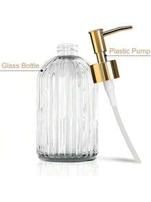 1pc 400ml/13.52oz Glass Soap Dispenser With Rust Proof Stainless Steel Pump, Vertical Stripe, Premium Bathroom Soap Dispenser For Kitchen & Bathroom Back To School - Multicolor - View 4
