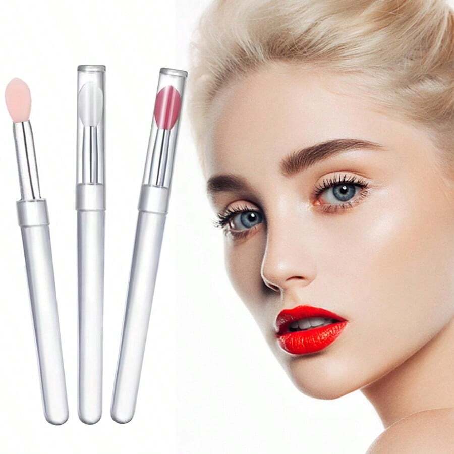 Lip Brush Silicone Lip Applicator Reusable 3PCS Lip Mask Applicator Silicone Retractable Lip Gloss Balm Applicator Eyeshadow Lip Scrub Brush Applicators Disposable - 3件 - 查看 1