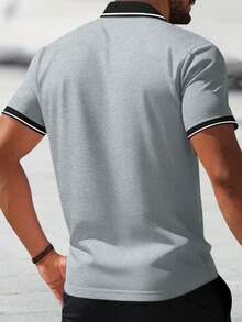 Camisetas tipo polo de verano para hombres con mangas cortas, camisetas con rayas de colores y estampados de París, para golf, tenis, uso casual, gimnasio, deportes, exterior, baloncesto, fútbol, rugby, gimnasia - Gris Claro - Ver 2