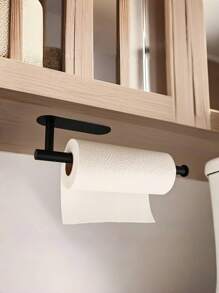 1PC Black Paper Tissue Rack, Punch Free Wall Mount With Adhesive For Easy Installation, Wall Mount For Kitchen, Towel Holder Under Cabinet Paper Towel Rack For Bathroom Kitchen Pantry Sink Balcony Toilet Paper Holder, Storage Rack For Cling Film/Foil, Slouchy Self-Adhesive