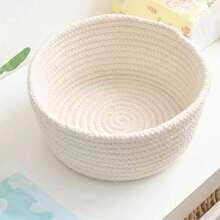 1个小麻绳收纳篮，手工制作的小物品收纳盒，桌面收纳篮收纳篮手工编织收纳盒可折叠收纳盒，适用于卧室，办公室，教室，浴室，桌面抽屉收纳盒摆件，多功能收纳盒 - 白色 - 查看 7