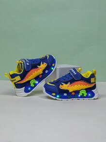 Infant Fashion LED Lighting Dinosaur Mesh Breathable Athletic Shoes, Suitable For Boys And Girls - Casual, Shock-Absorbing, All-Season Anti-Slip Outdoor Running And Walking Shoes