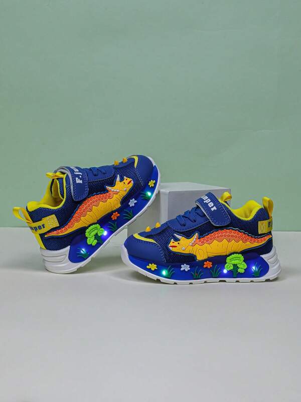 Chaussures de sport respirantes à LED en forme de dinosaure pour bébés, convenant aux garçons et aux filles - décontracté, amortissantes, tout-saison, antidérapantes pour la course et la marche en extérieur