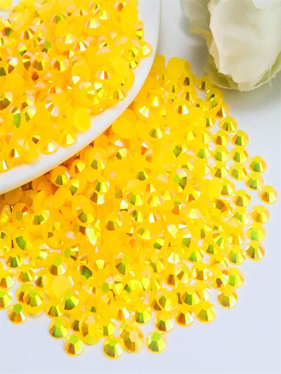 2000pcs 3-6mm Gold AB Flat Back Resin Rhinestones, Round Jelly Gems, Suitable For Making Accessories, Shoes, Clothes, Cosmetics, Bags, Decorations, Etc.