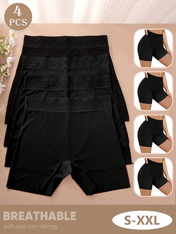 MIOTAN 4pcs Women's Mid Waist Boxer Briefs, Elastic & Soft, Breathable, Seamless & Elegant Full Coverage, Anti-Lighting, Anti-Roll Edge