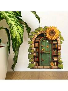1 件 3D 童话森林门创意墙贴 - PVC 自粘贴花 - 适用于向日葵装饰/踢脚线装饰/绿色浴室/橱柜装饰/厨房/家居装饰 - 门贴和墙壁遮盖丑陋 - 彩色 - 查看 4