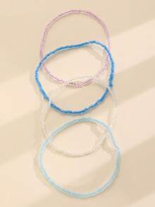 12pcs Glow In The Dark Beaded Anklets, Colorful Elastic Anklets Suitable For Women's Daily And Beach Outfits - Multicolor - View 5