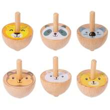 Set de 6 piezas de grandes trompos de madera giratorios, con diseños de frutas/animales, juguetes educativos clásicos para niños