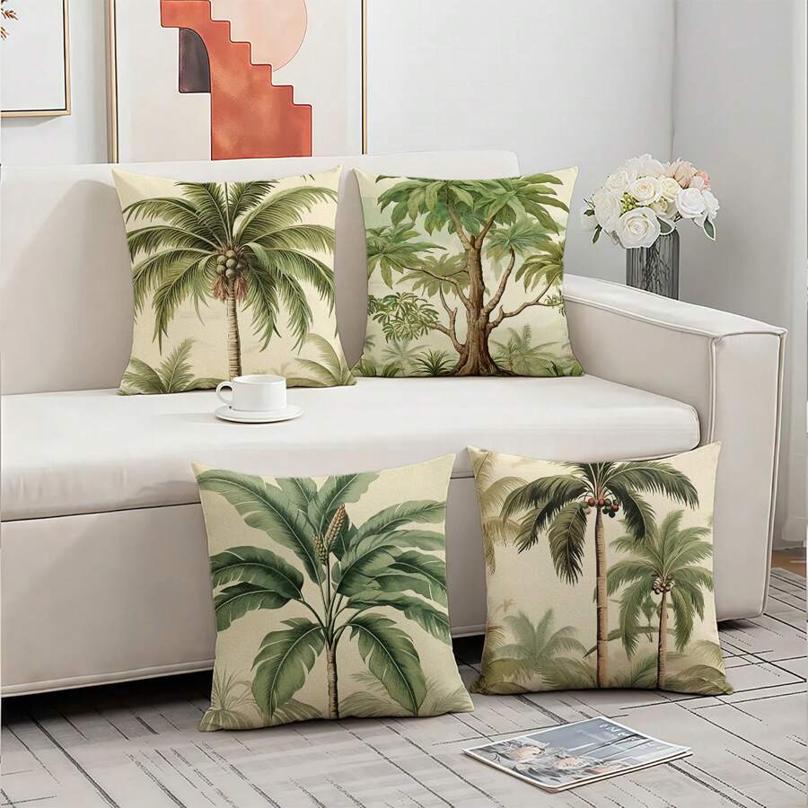 4pcs, Throw Pillow Covers Square,Palms Trees Decorative Pillows Case For Couch,Bed,Living Room,Car [Single Sided Printing] [No Pillow Core]