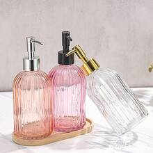 1pc 400ml/13.52oz Glass Soap Dispenser With Rust Proof Stainless Steel Pump, Vertical Stripe, Premium Bathroom Soap Dispenser For Kitchen & Bathroom Back To School - Multicolor - View 6