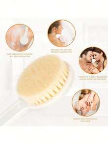 [Healthy Skin Care Plan] 1pc Long Handle Soft Bristle Shower Brush - Ergonomic Bath Brush For Exfoliating, Massaging And Back Cleaning, Body Scrubber To Improve Blood Circulation And Fat Burning, Shower, Bathroom Home Decor, Living Room, Bedroom, Travel, Wedding, Party, Birthday Gifts For Men, Moms, Dads, Friends, New Year, Accessories, Fun Presents - White Plastic Design Unisex, Bathroom Accessory Body Brush | Neutral Colored Bath Brush (Random Color) - Multicolor - View 4