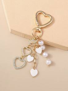 1pc Creative Faux Pearl Tassel Hollow Heart Key Chain, Everyday Accessory Car Accessories Bag Charm Backpack For School - Multicolor - View 7