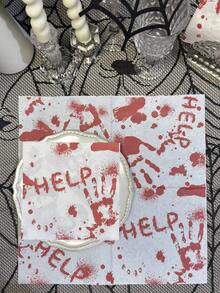 20 piezas Servilletas con estampado de huella de mano ensangrentada para fiesta de Halloween, toallas de papel desechables impresas para decoración de vacaciones y fiestas, decoración de mesa de fiesta temática, suministros de fiesta de Halloween