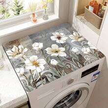 1PC White Floral Print Washing Machine Dust Cover Mat, Quick-Dry Absorbent Counter Top Pad For Laundry And Kitchen, Microwave And Refrigerator Dust CoveR Home Decoration Table Decoration,Party Decoration,Wedding Decoration,Dining Room Kitchen Decoration,Room Decoration,Home Decoration - Multicolor - View 10